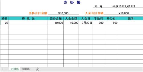 掛表|売掛帳の無料エクセルテンプレート